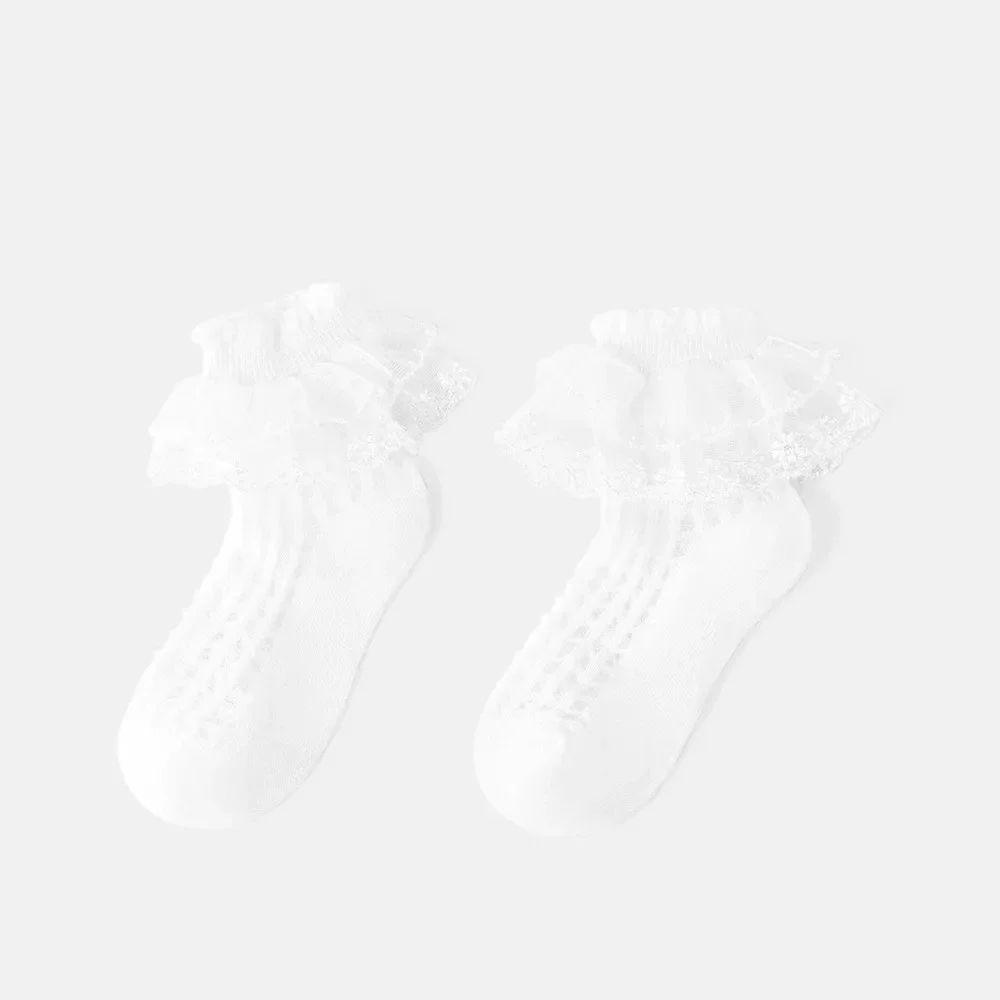 PATPAT baby girls Lace Trim Mesh Thin Socks Bundle of 3 - Mixed Sizes